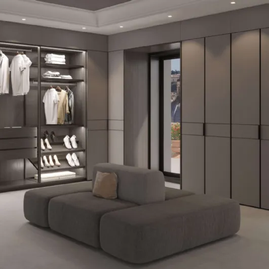 Walk-in wardrobe Tecnopolis Free in melamine and leather by Presotto