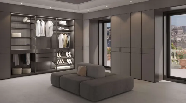 Walk-in wardrobe Tecnopolis Free in melamine and leather by Presotto