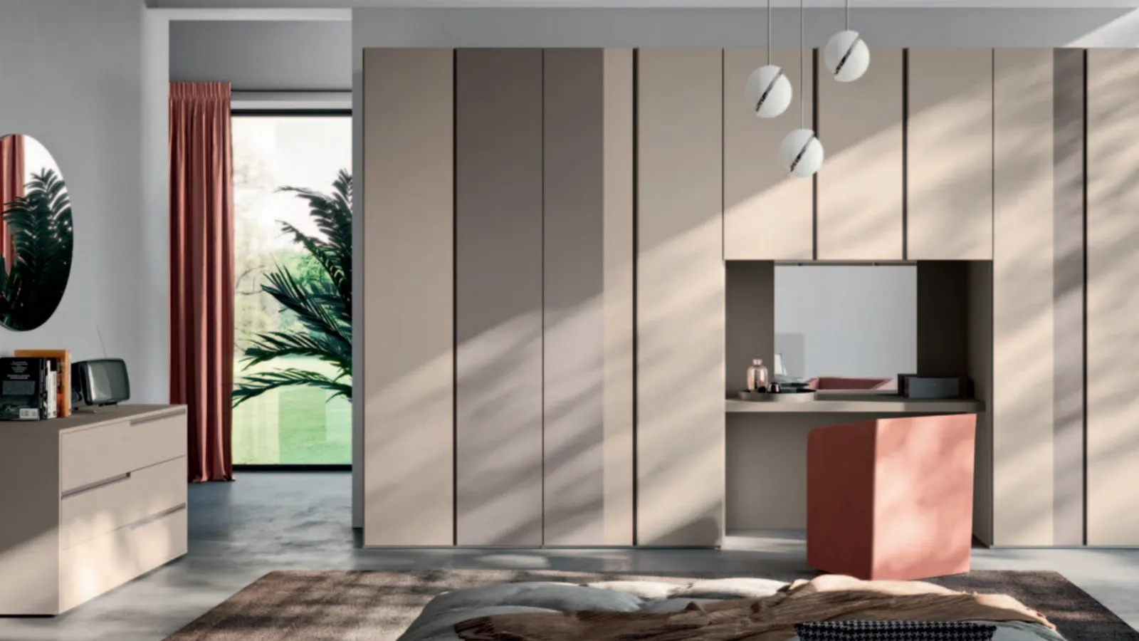 Terna hinged door wardrobe in Tortora and Platino melamine by Orme.