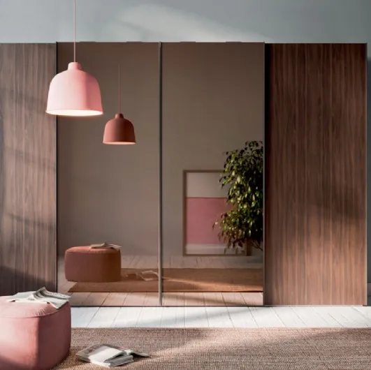 Trio Sliding Door Wardrobe with Mirror in Cotto material and Bronzed Mirror by Orme.