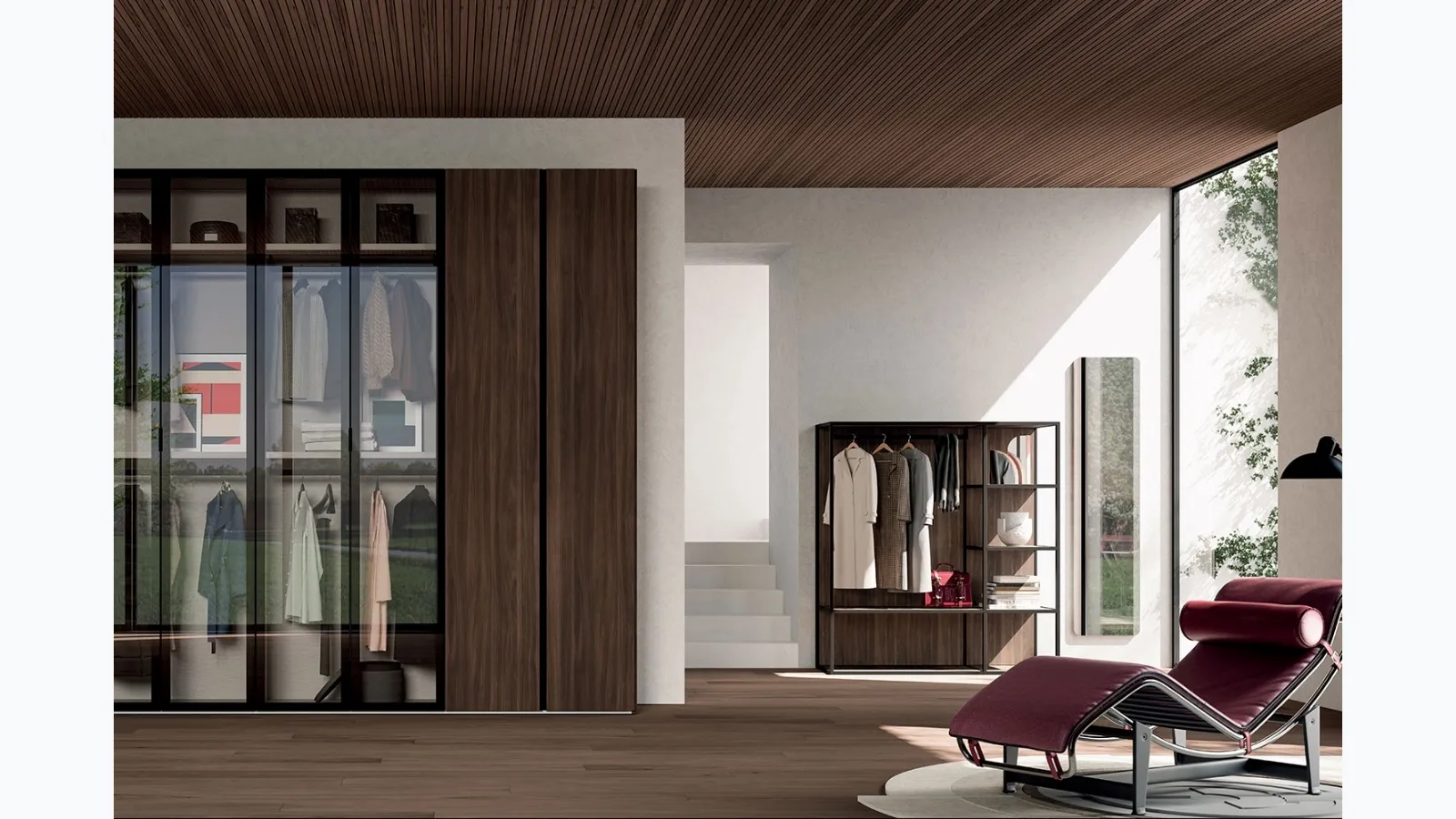 W23 02 hinged door wardrobe in melamine and glass by Clever.