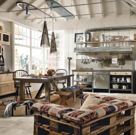 Classical linear kitchen 1956 in steel and wood by Marchi.