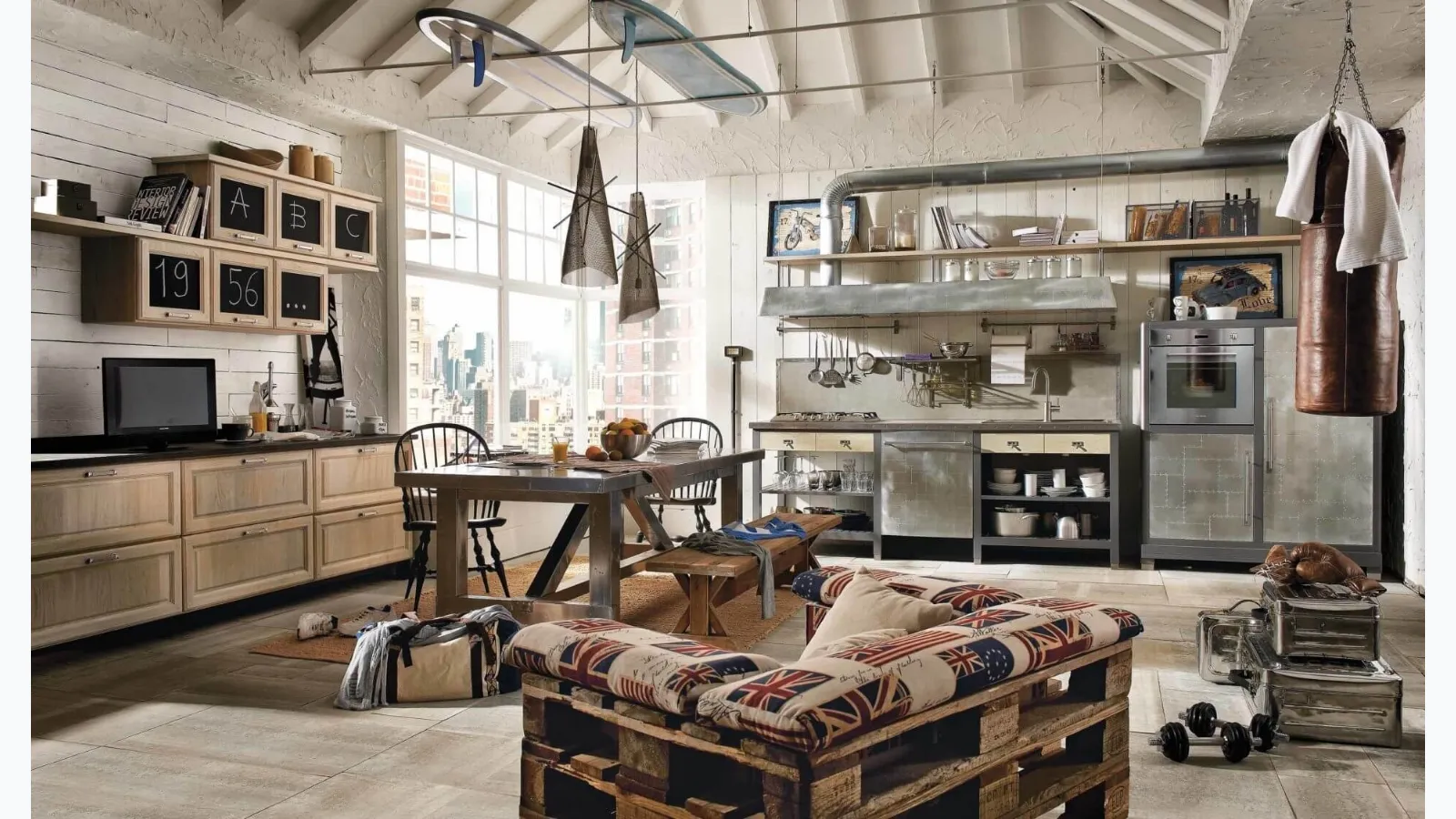 Classical linear kitchen 1956 in steel and wood by Marchi.