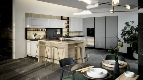 Classic Kitchen with Asia 01 peninsula by Forma Cucine