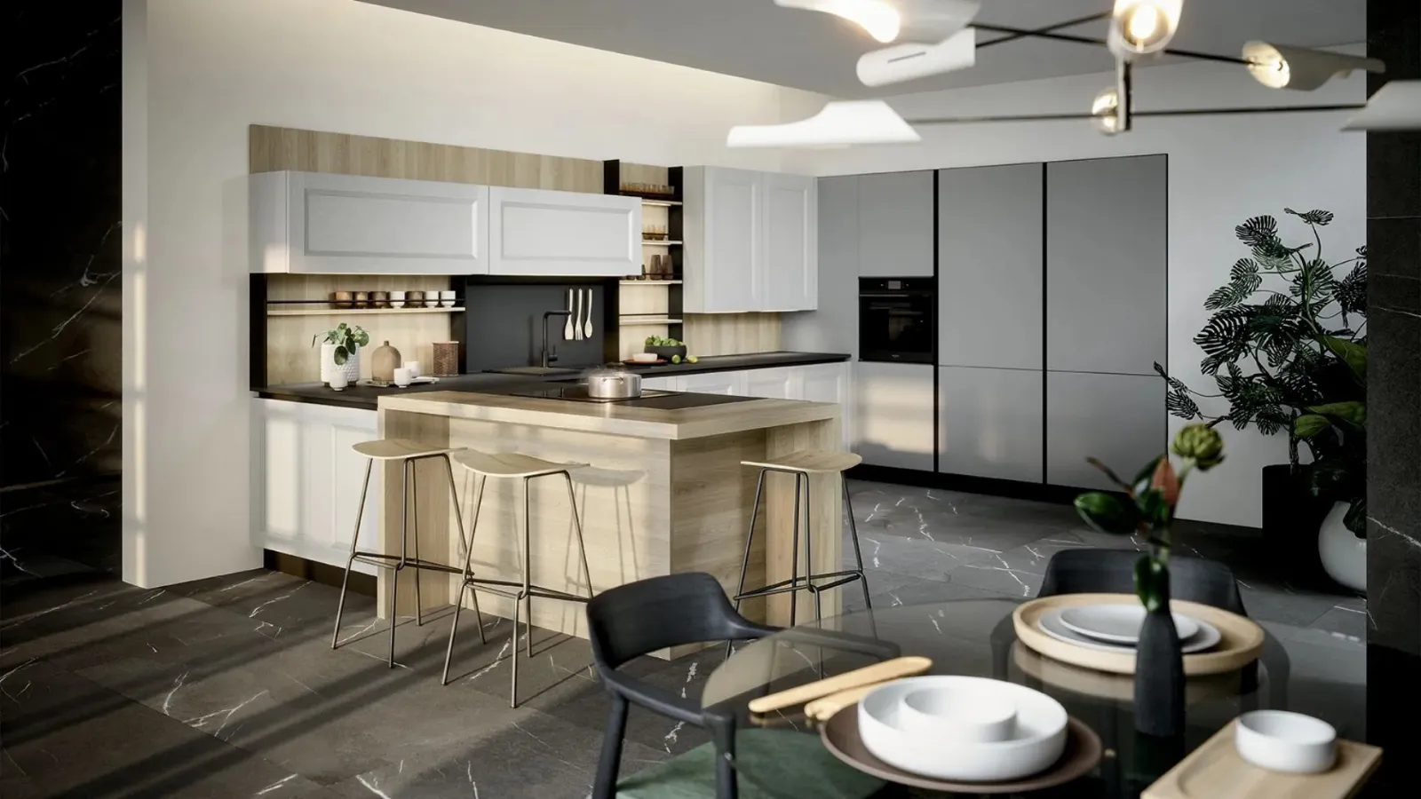 Classic Kitchen with Asia 01 peninsula by Forma Cucine