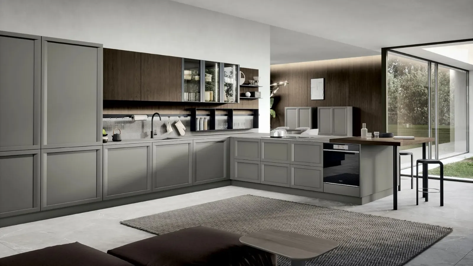 Classic kitchen with Bellaria 02 peninsula by Forma Cucine.
