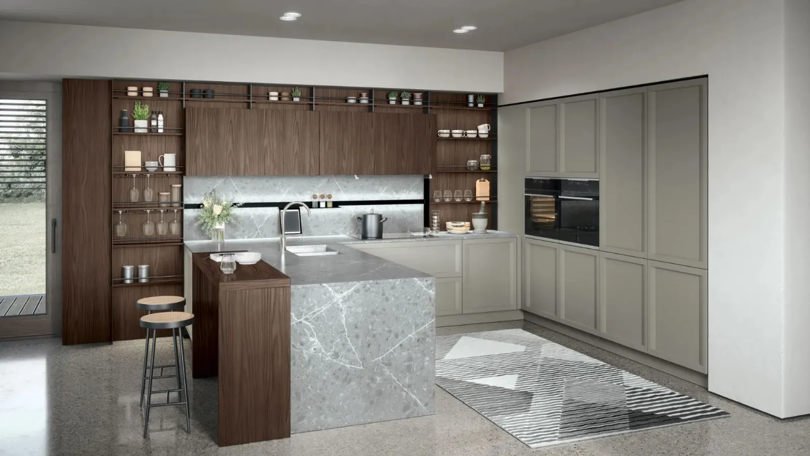Classic kitchen with Bellaria 03 peninsula by Forma Cucine.