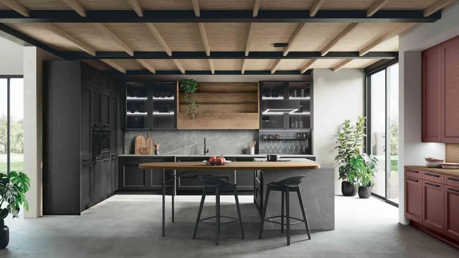 Classic Kitchen with Beverly 02 island in lacquered Ash by Stosa