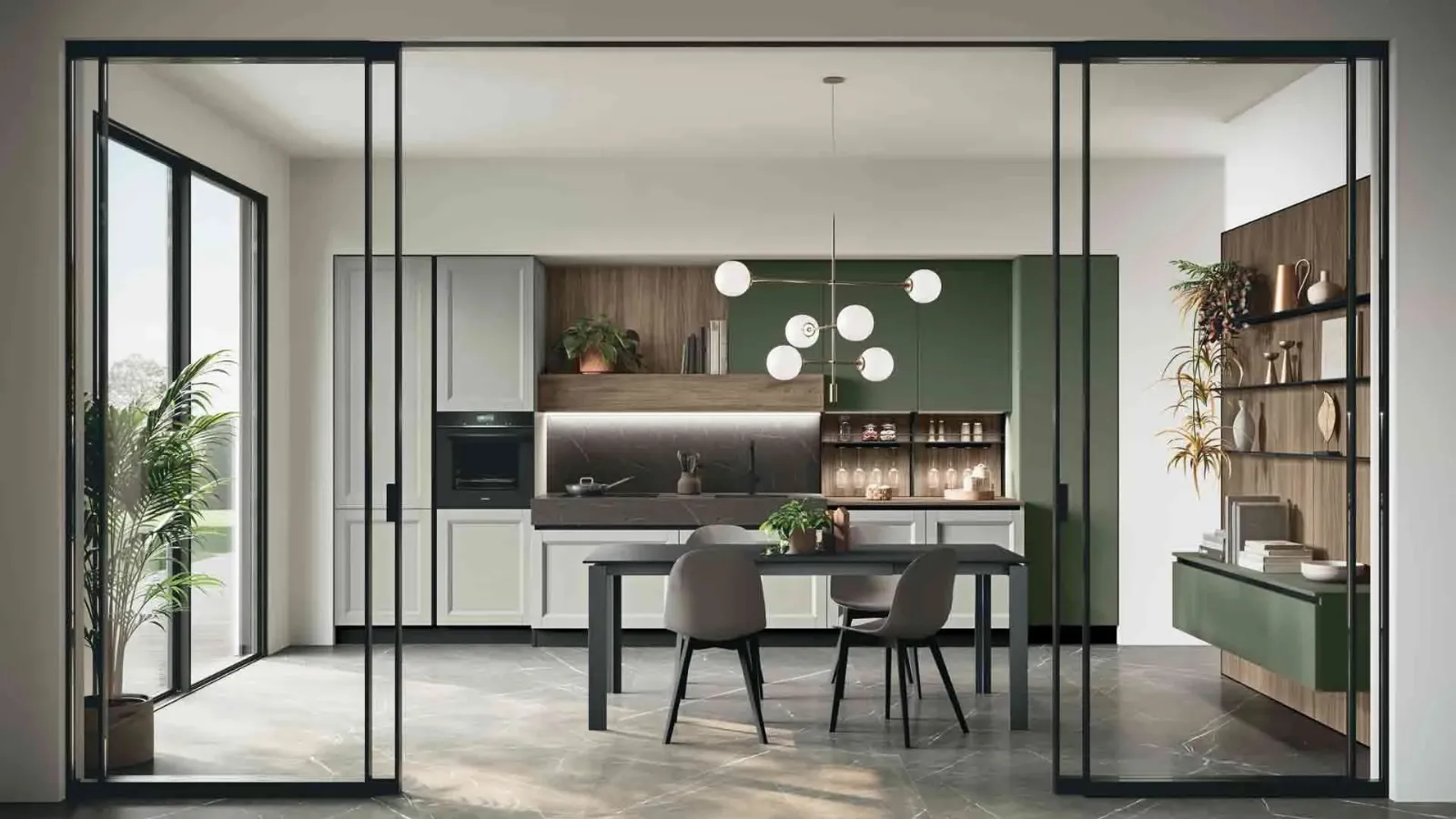 Linear classic kitchen in lacquered ash Beverly 03 by Stosa.