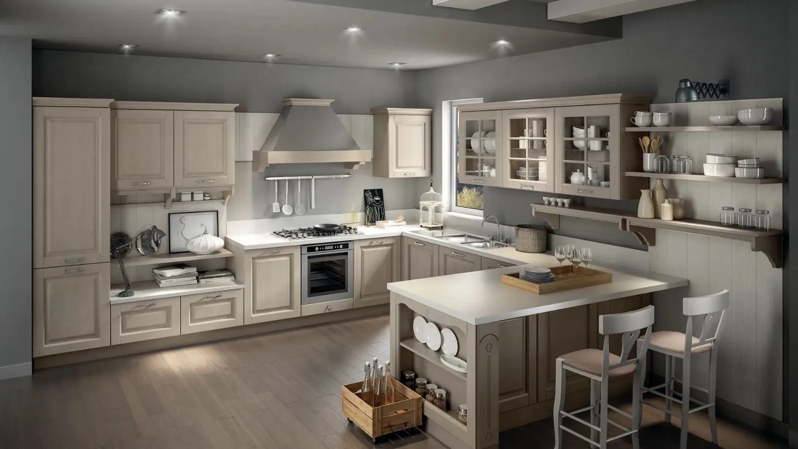 Classic kitchen in oak with Bolgheri 02 peninsula by Stosa.