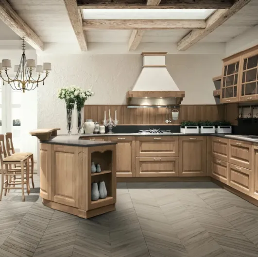 Classic kitchen with Bolgheri 08 peninsula in Natural Oak by Stosa.