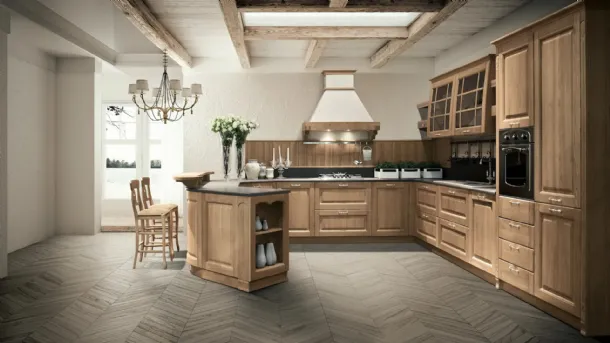 Classic kitchen with Bolgheri 08 peninsula in Natural Oak by Stosa.