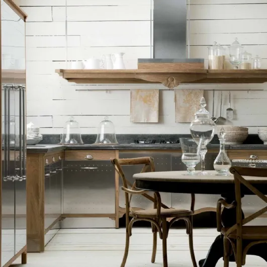 Classic corner kitchen in steel and wood Dechora by Marchi.