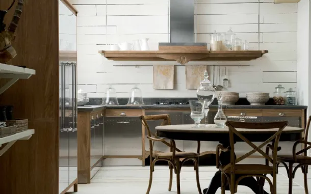 Classic corner kitchen in steel and wood Dechora by Marchi.