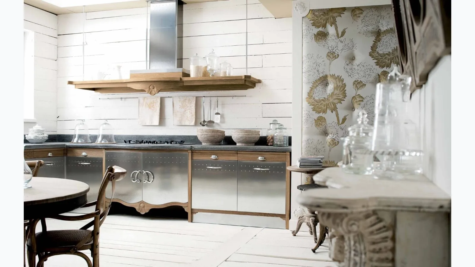 Classic corner kitchen in steel and wood Dechora by Marchi