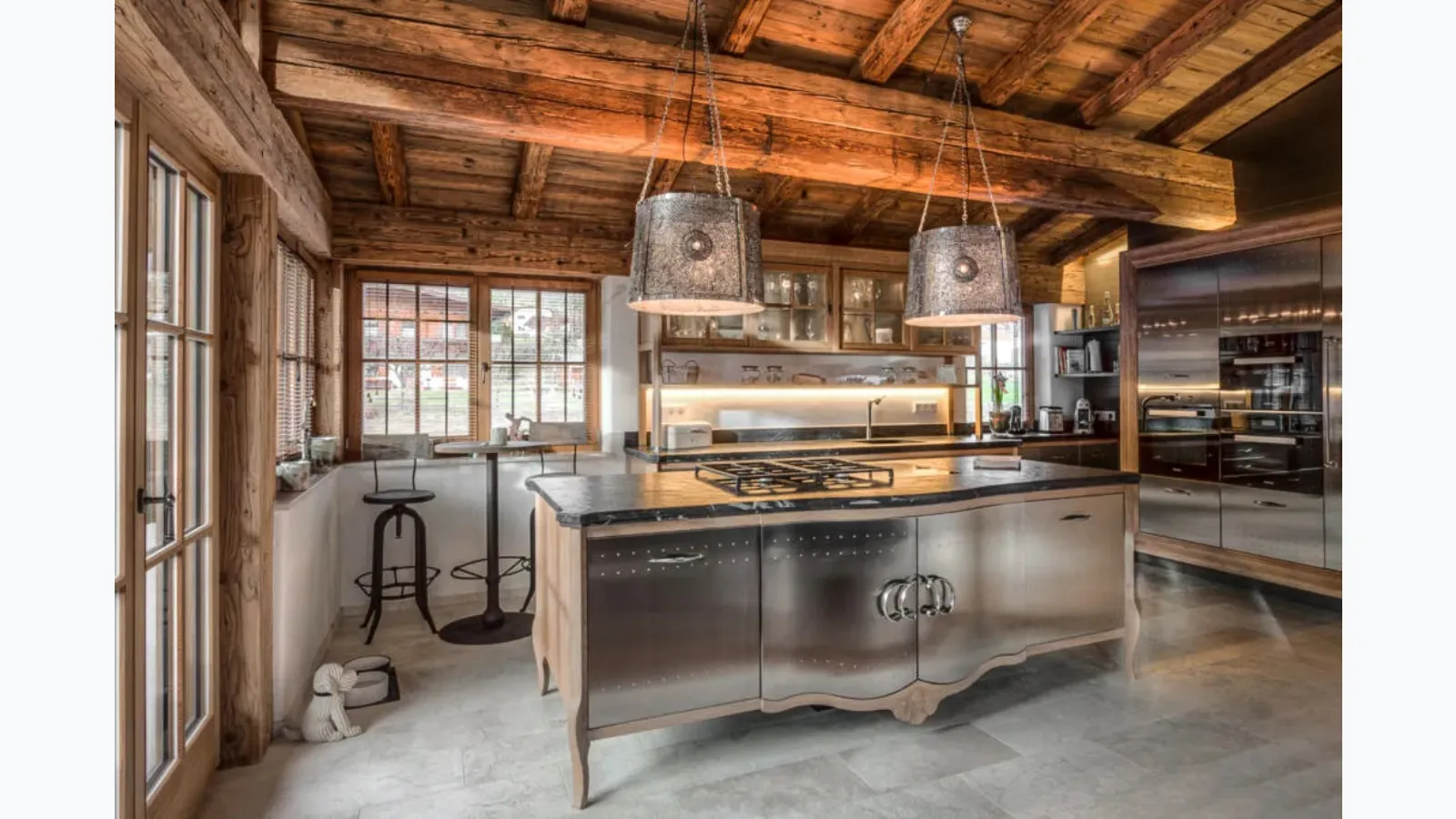 Classic Dechora kitchen with steel and wood island by Marchi.