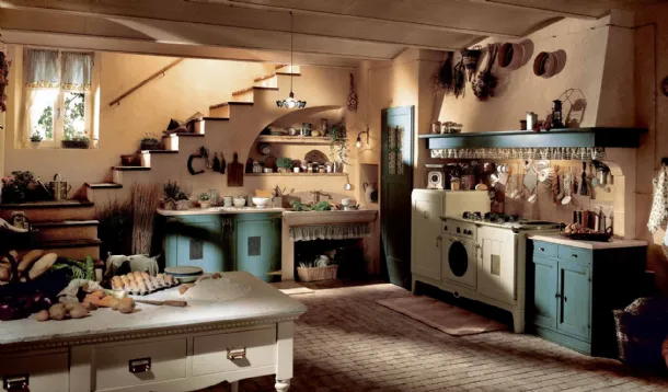 Classic Doria corner kitchen in lacquered wood by Marchi