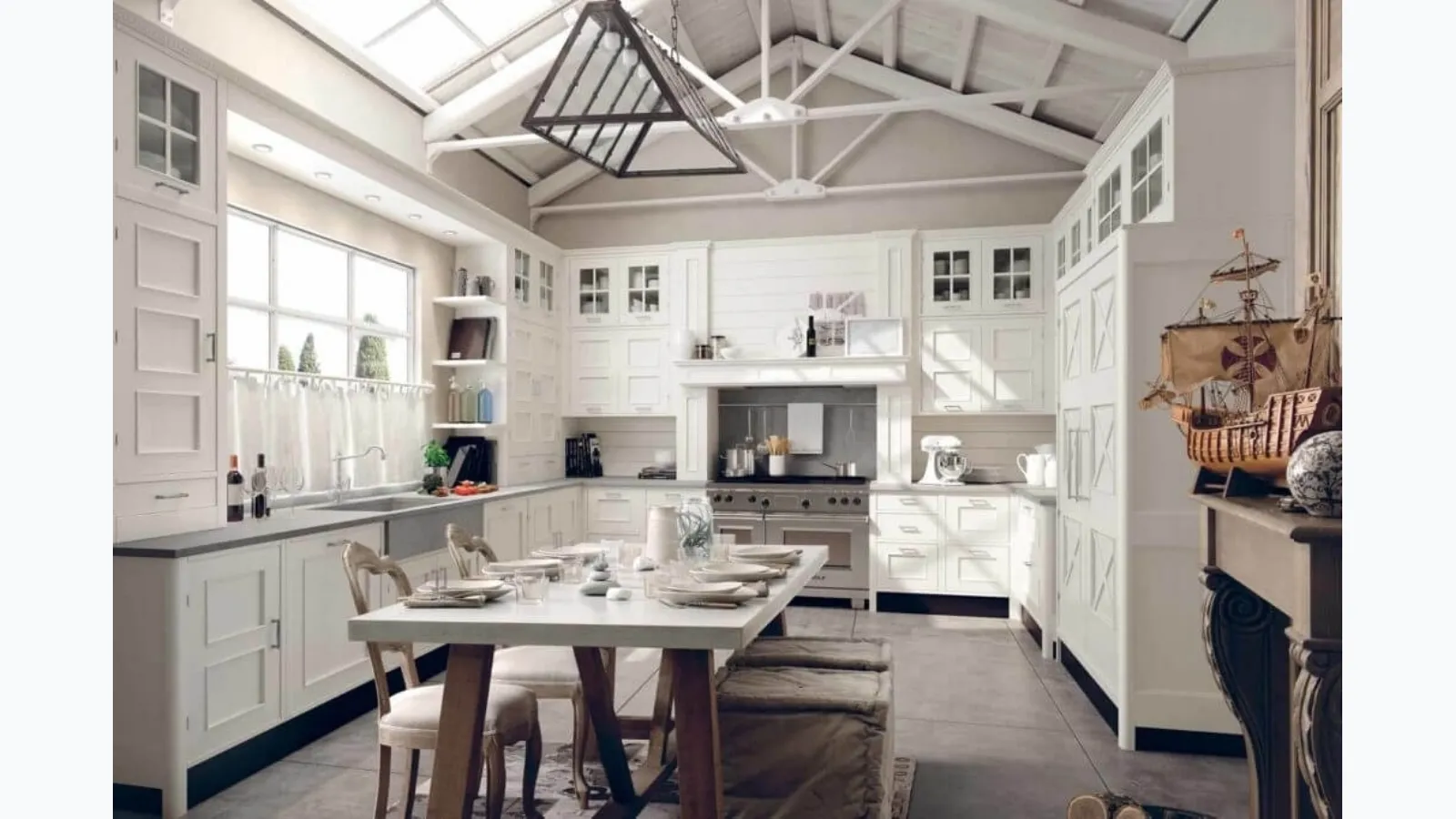 Classic angular Montserrat kitchen in lacquered wood by Marchi.