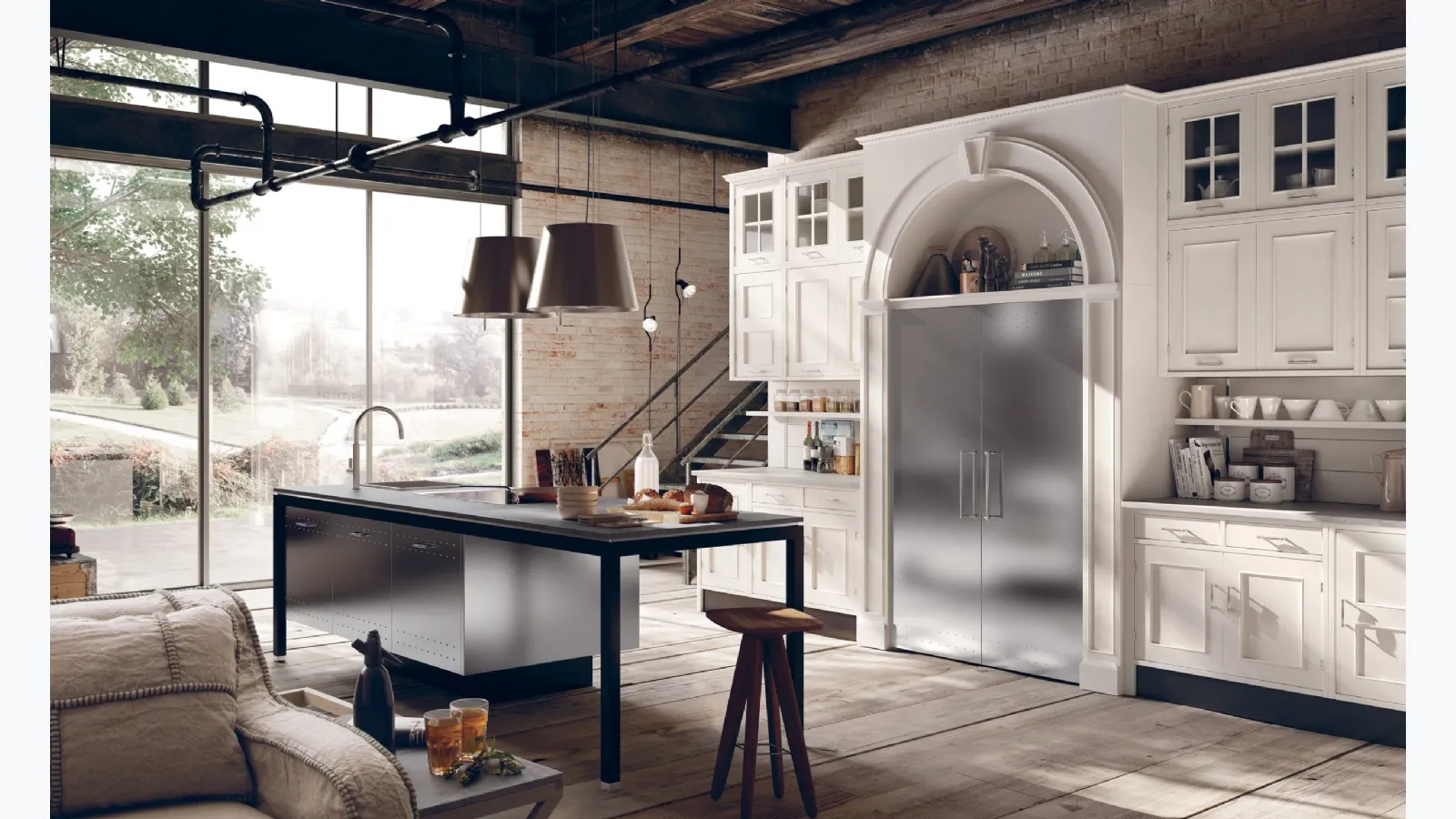 Classic kitchen with Montserrat island in lacquered wood by Marchi.