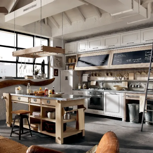 Classic Nolita kitchen with lacquered wooden island by Marchi.