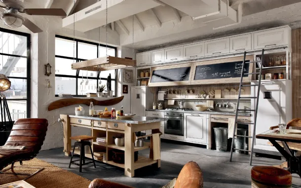 Classic Nolita kitchen with lacquered wooden island by Marchi.