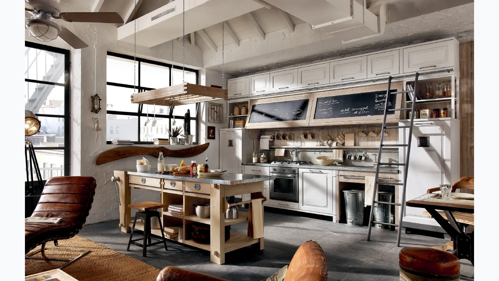 Classic Nolita kitchen with lacquered wooden island by Marchi.