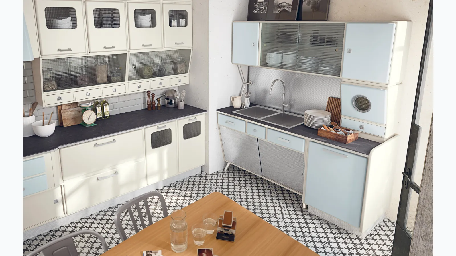 Classic, corner kitchen Saint Louis made of lacquered wood by Marchi.