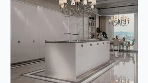 Classical kitchen with Sirmione 03 island in glossy lacquer by Scic.
