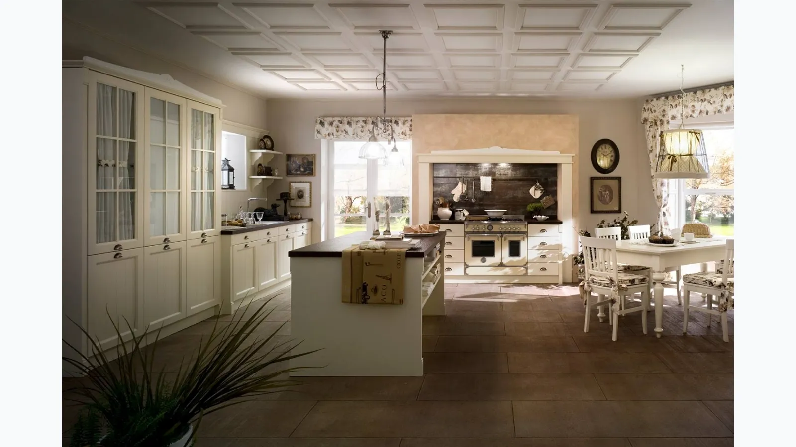 Classic kitchen with lacquered wooden island and glass cabinets Sweet Kitchen English Style by Callesella