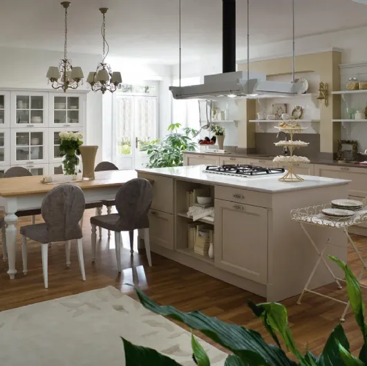 Classic kitchen with an island in Tortora and Neve lacquered wood, Sweet Kitchen Italian Mood by Callesella.