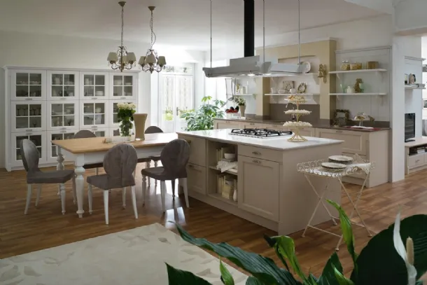 Classic kitchen with an island in Tortora and Neve lacquered wood, Sweet Kitchen Italian Mood by Callesella.