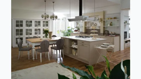 Classic kitchen with an island in Tortora and Neve lacquered wood, Sweet Kitchen Italian Mood by Callesella.