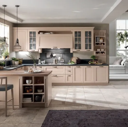Classic kitchen in ash wood with Virginia 03 peninsula by Stosa