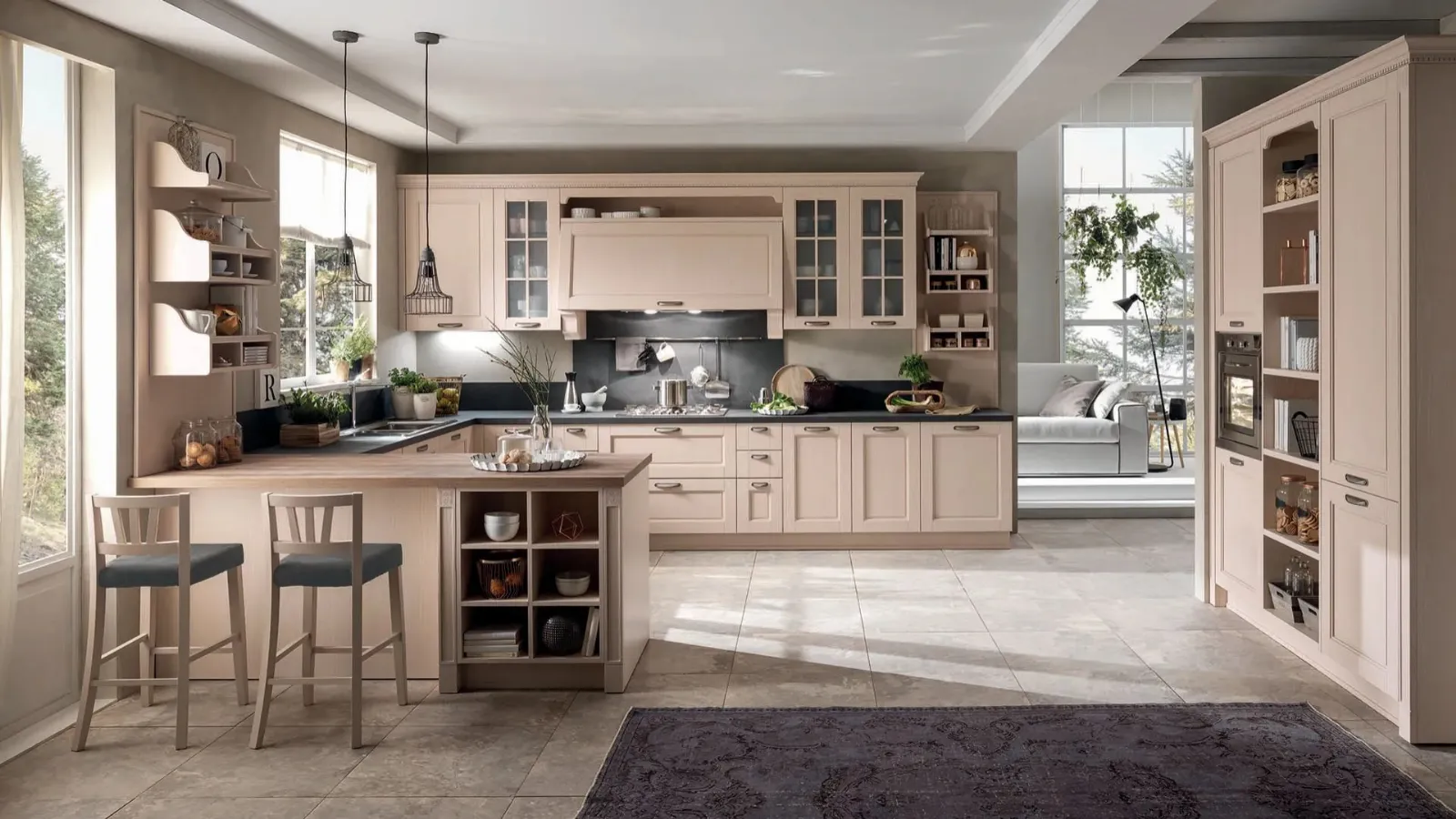 Classic kitchen in ash wood with Virginia 03 peninsula by Stosa