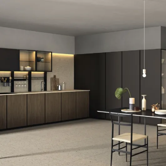 Angular kitchen design Altea 07 in wood and lacquer by Maistri.