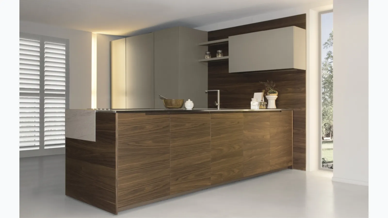 Design kitchen with Maistri's Arena wooden peninsula.