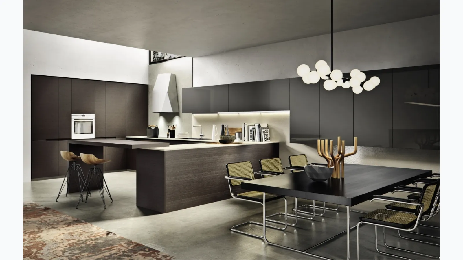 Design kitchen with Maistri's wooden peninsula Arena.