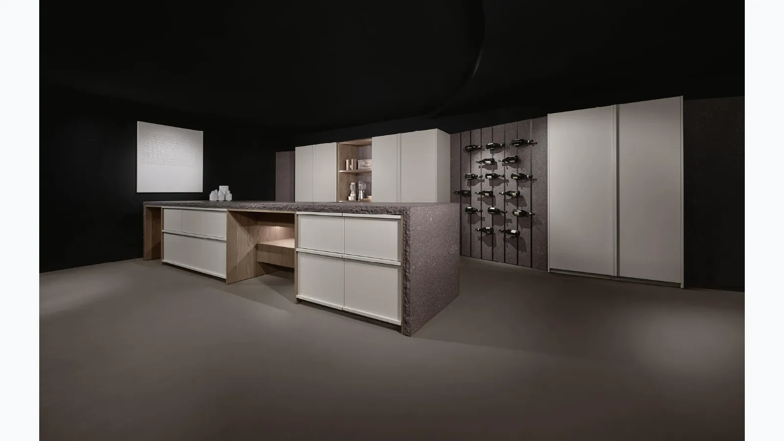 Arena Mass + K table with peninsula kitchen by Maistri