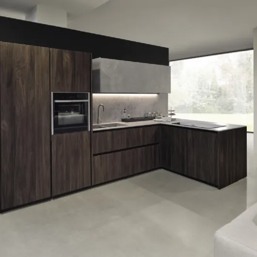 Kitchen design with peninsula Arka 01 by Maistri.