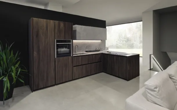 Kitchen design with peninsula Arka 01 by Maistri.