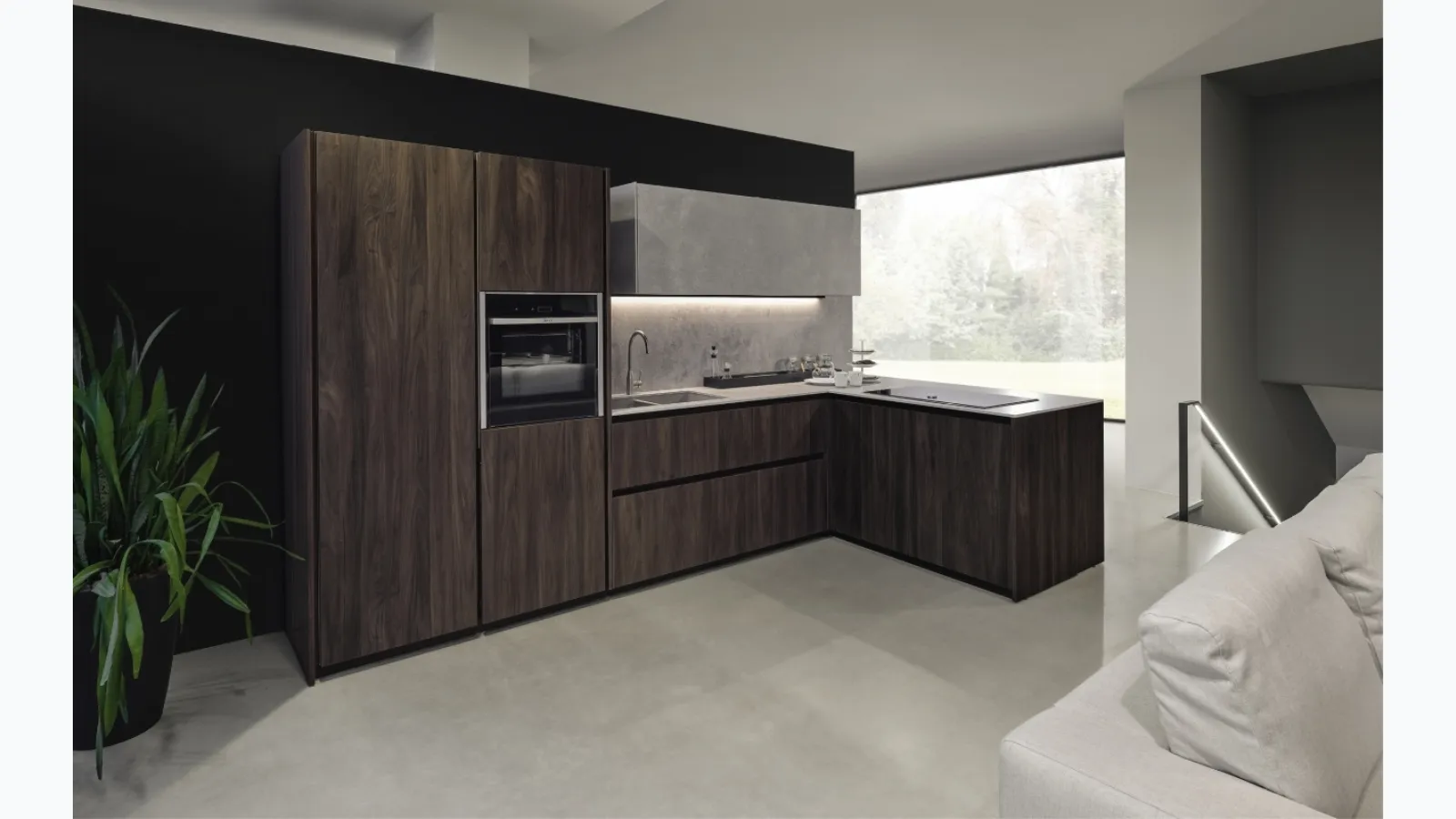 Kitchen design with peninsula Arka 01 by Maistri.