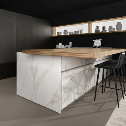 Design Kitchen with Giza Peninsula + Arena Line + Arka in lacquered and ceramic finish by Maistri