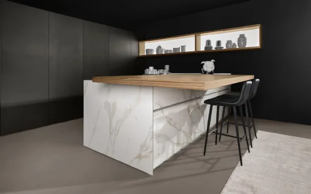 Design Kitchen with Giza Peninsula + Arena Line + Arka in lacquered and ceramic finish by Maistri