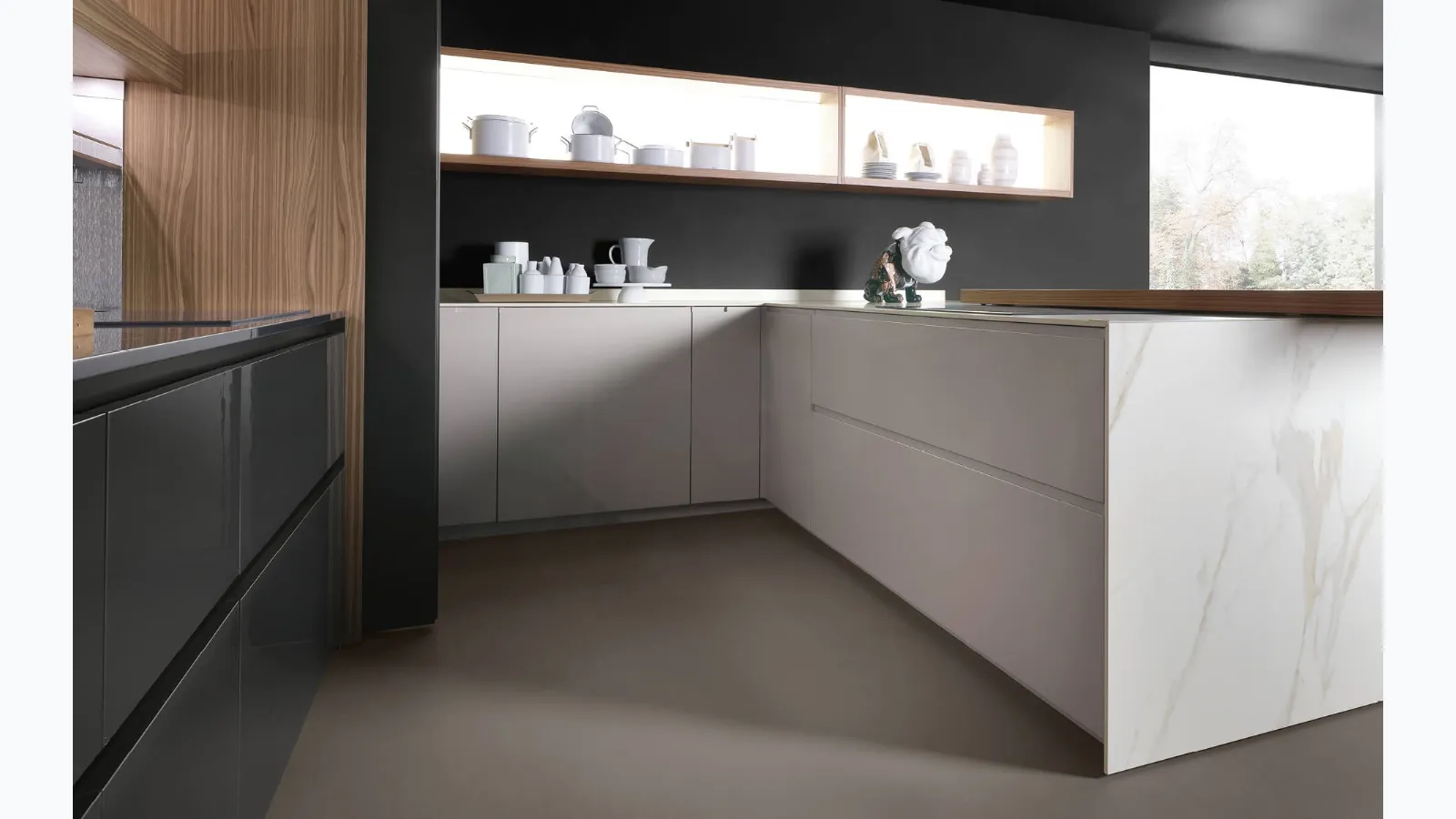 Design Kitchen with Peninsula Giza + Arena Line + Arka by Maistri