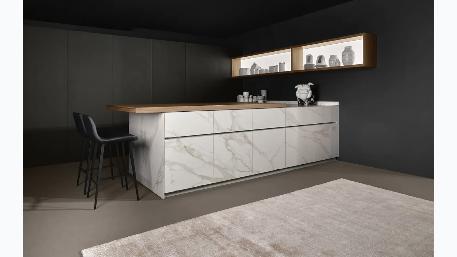 Design kitchen with Giza peninsula in cement and ceramic by Maistri