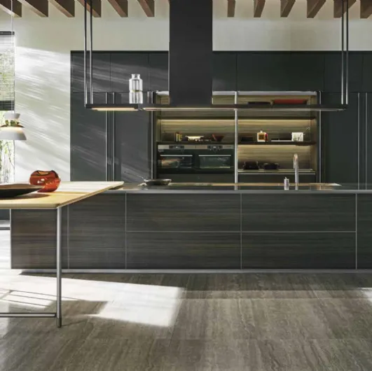 Hi-Line 6 Frame Door Kitchen Design with Island in Eucalyptus by Molteni & C