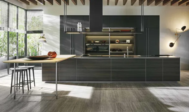 Hi-Line 6 Frame Door Kitchen Design with Island in Eucalyptus by Molteni & C