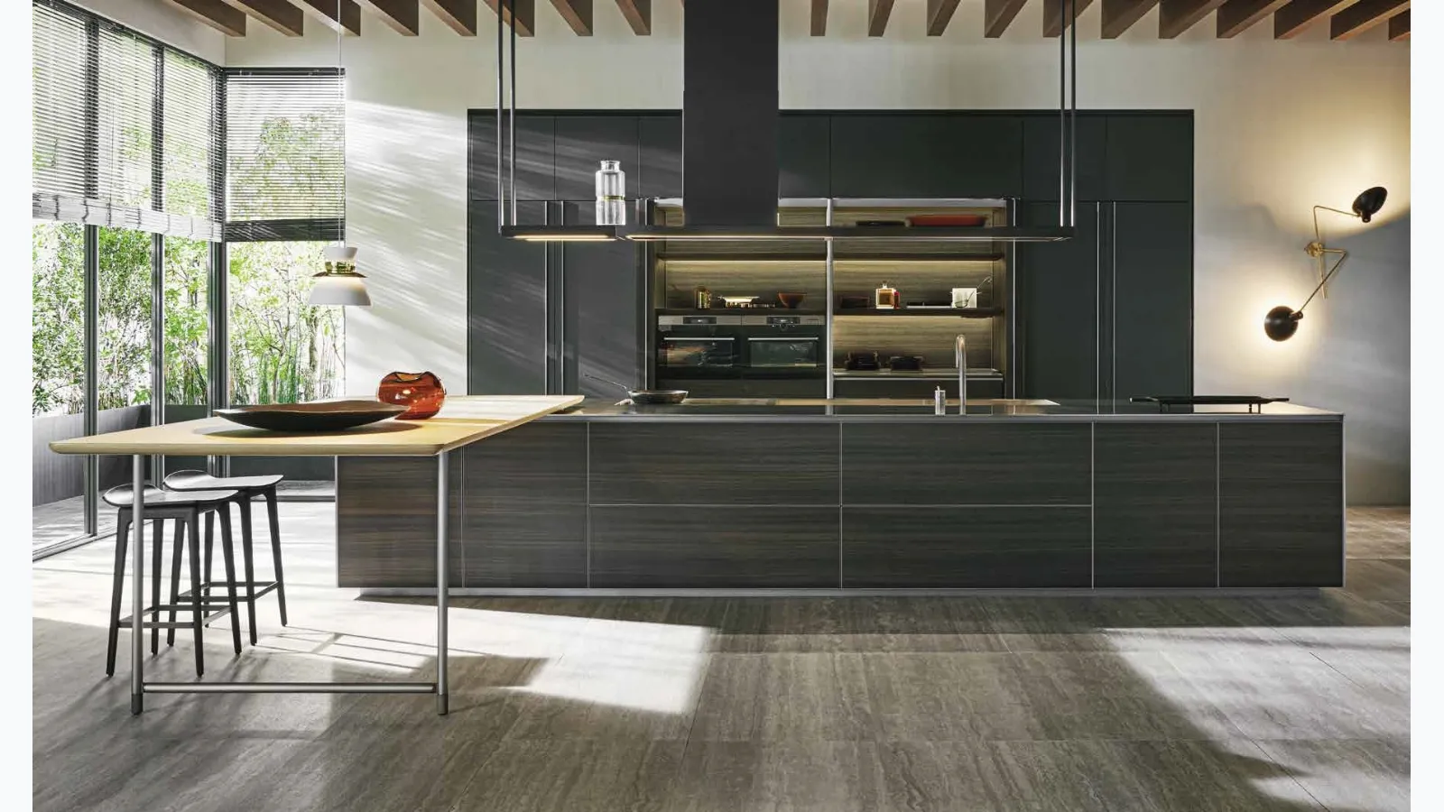 Hi-Line 6 Frame Door Kitchen Design with Island in Eucalyptus by Molteni & C