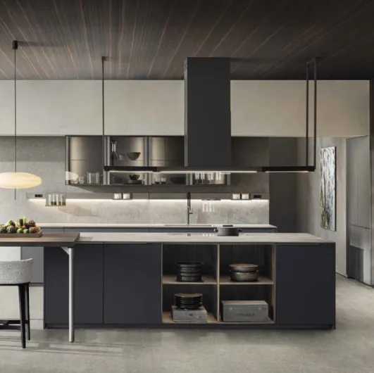 Design kitchen with InDada island in Fenix Gray Bromo by Molteni & C