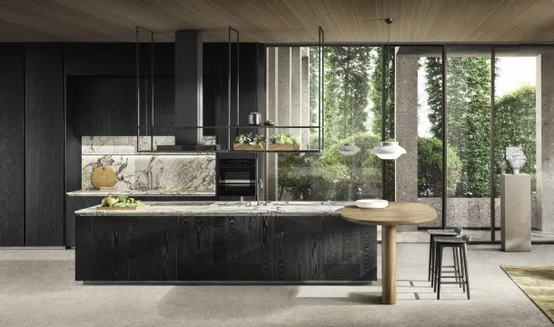 Design Kitchen with Intersection Island in Black Oak with Molteni & C marble top